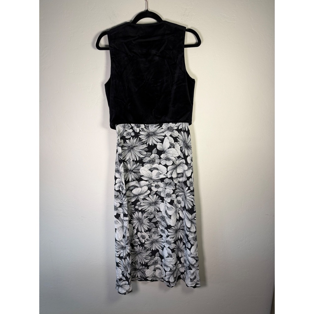 The Kooples Black Velvet Vest Floral Silk Skirt Midi Dress Size M - Picture 4 of 15